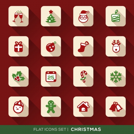 Set of Christmas Flat Icons with long shadowのイラスト素材