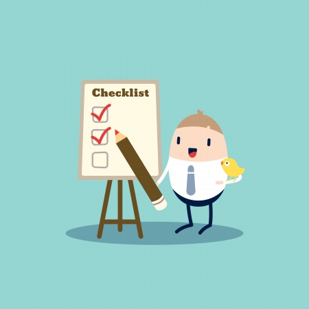 Business cartoon character checking the checklist boardのイラスト素材