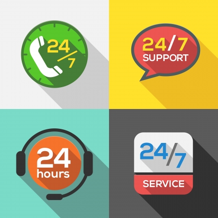 Customer Service 24 hours Support Flat Icon setのイラスト素材