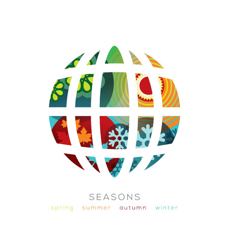 Vector Globe illustration with four seasons conceptのイラスト素材