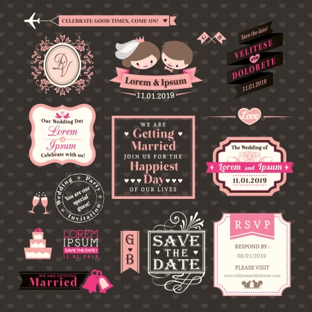 Wedding Elements labels and frames Vintage Style