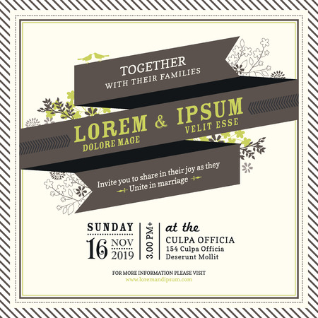 Vintage Ribbon banner Wedding invitation frame templateのイラスト素材