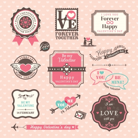 Valentine's day Elements labels and frames Vintage Styleのイラスト素材