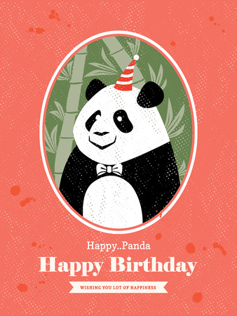 Cute Panda Animal Cartoon Birthday card designのイラスト素材