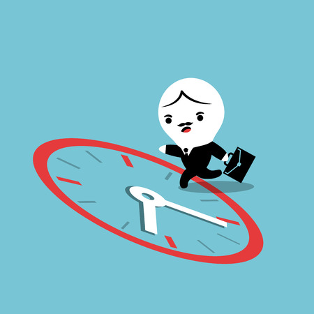 Cartoon Businessman running on Clock with Time concept / rush hourのイラスト素材