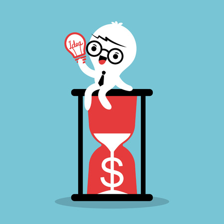 Cartoon Business man sitting on hour glass idea for money concept illustrationのイラスト素材