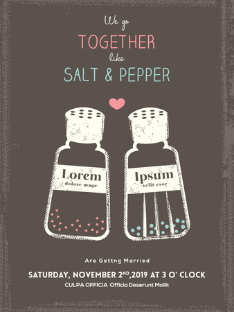 cute salt and pepper wedding invitation card template backgroundのイラスト素材