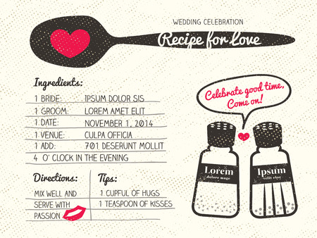 Recipe card creative Wedding Invitation design with salt and pepper shaker cooking conceptのイラスト素材