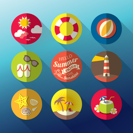 Summer flat icon setのイラスト素材