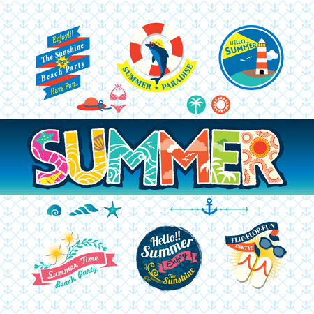 Summer design element label badge icon setのイラスト素材