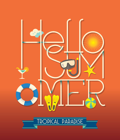 Hello Summer Typography Illustrationのイラスト素材