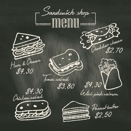 Sandwich doodle menu drawing on chalk board backgroundのイラスト素材