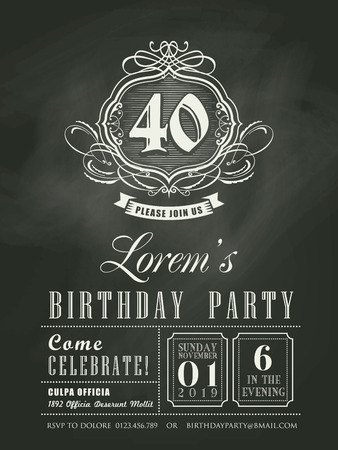 Anniversary birthday Invitation card chalkboard background