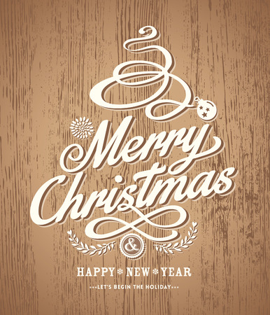 christmas card design on wood texture backgroundのイラスト素材