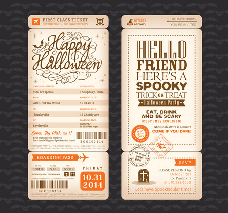 Halloween party Vintage style Boarding Pass Ticket Vector Templateのイラスト素材