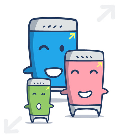 kawaii cartoon of smart phone in different sizesのイラスト素材