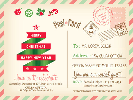 Vintage Merry Christmas holiday postcard background vector template for party greeting cardのイラスト素材