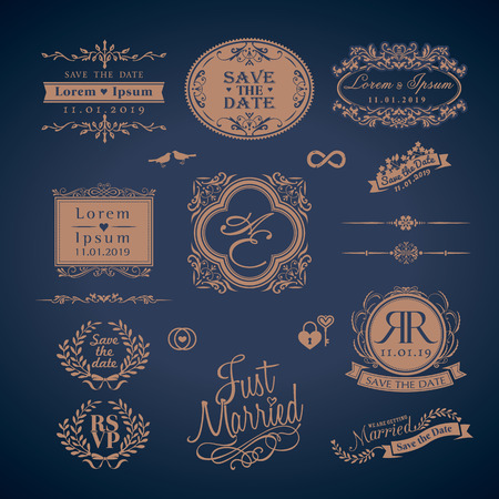 Vintage Style Wedding Monogram symbol border and framesのイラスト素材