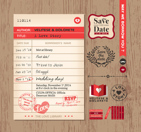 Library card creative Wedding Invitation design backgroundのイラスト素材