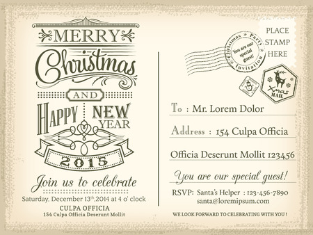 Vintage Christmas and Happy New year holiday postcard background vector for party invitation cardのイラスト素材