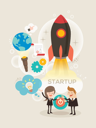 Start up business concept idea rocket launch illustrationのイラスト素材