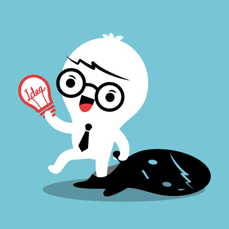 Resolution concept cartoon illustration with business man with idea bulb in handのイラスト素材