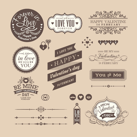 Valentine Vector Elements labels and frames Vintage Styleのイラスト素材