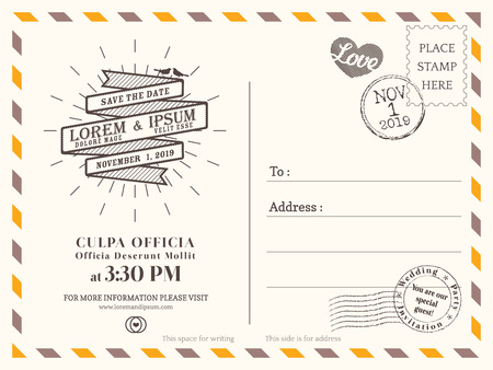 Vintage postcard background vector template for wedding invitationのイラスト素材