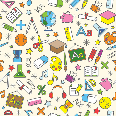 Colorful Seamless Pattern background of school and education icons design elementsのイラスト素材