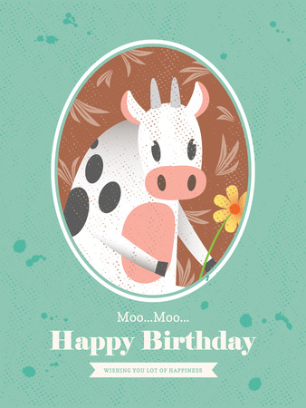 Cute Cow Animal Cartoon Birthday card designのイラスト素材