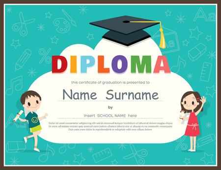 Primary School Kids Diploma certificate background design templateのイラスト素材