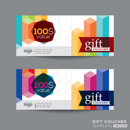 gift voucher coupon template with colorful isometric square shape pole patternのイラスト素材
