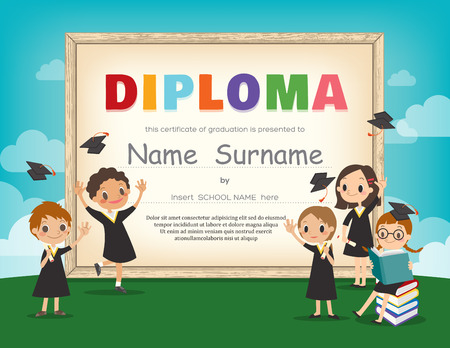 School Kids Diploma certificate background design templateのイラスト素材