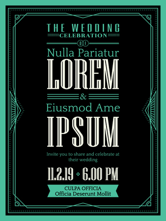 Vintage Art deco Wedding invitation border and frame templateのイラスト素材