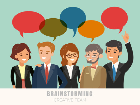 happy business team brainstorming cartoon illustrationのイラスト素材