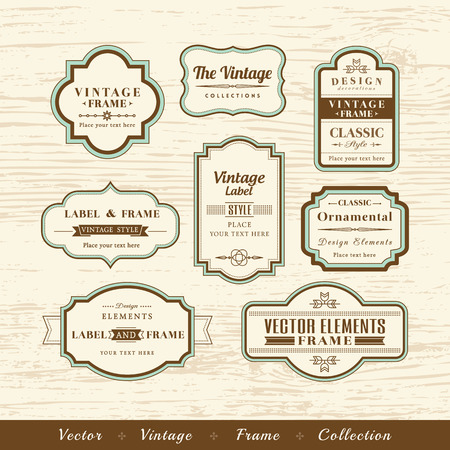 vintage frame set on wood texture background calligraphic design elementsのイラスト素材