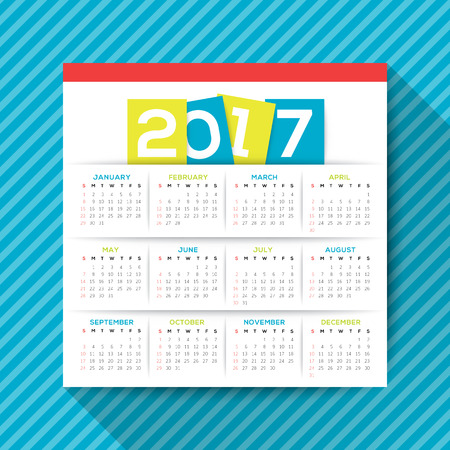 Simple 2017 calendar vector template, week starts from Sunday, square layoutのイラスト素材