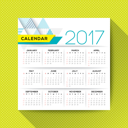 Simple 2017 calendar vector template, week starts from Sunday, square layoutのイラスト素材