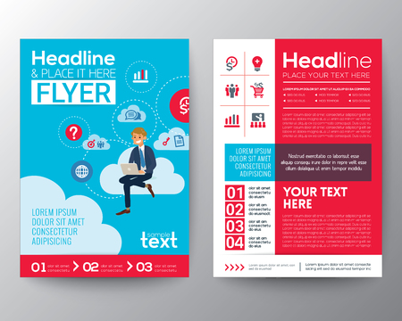 business brochure flyer design layout template with businessman sitting on cloud network background in A4 sizeのイラスト素材