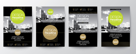collection of poster flyer brochure cover layout design template with circle shape graphic elements and space for photo backgroundのイラスト素材