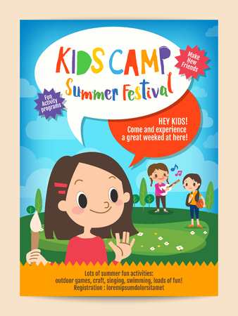 Kids summer camp advertising poster template.のイラスト素材