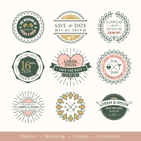 retro modern wedding logo frame badge vector design elementのイラスト素材