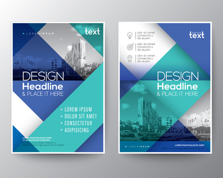 Blue and teal diagonal line Brochure annual report cover Flyer Poster design Layout vector template in A4 sizeのイラスト素材