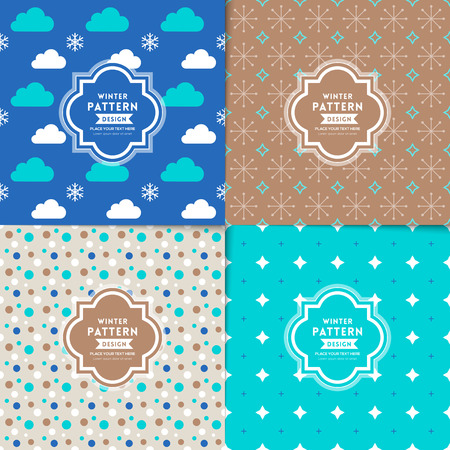 Set of blue seamless winter season patterns backgroundのイラスト素材