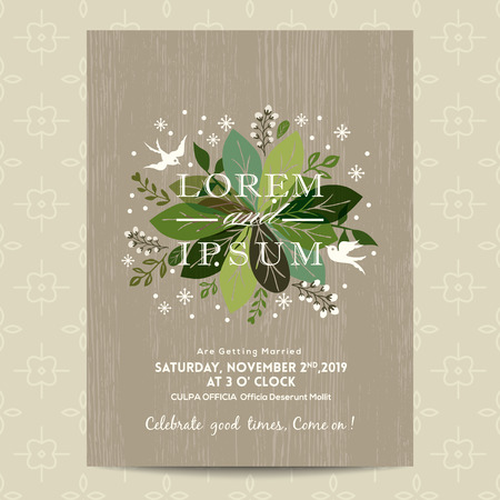 Wedding card with cute green floral backgroundのイラスト素材