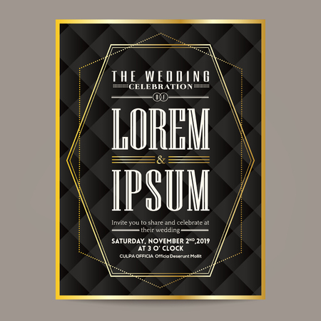 Art deco wedding invitation card gold border and frameのイラスト素材