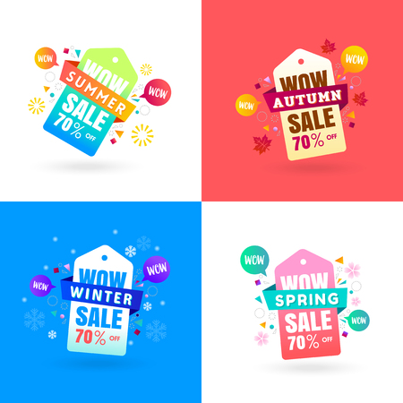Colorful four Seasons Sale Label tag Collection (Spring, Summer, Autumn, Winter)のイラスト素材