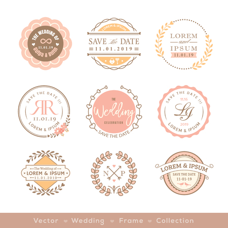 retro pastel wedding logo frame badge design elementのイラスト素材