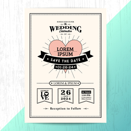 Classic vintage wedding invitation save the date card with black border and frameのイラスト素材