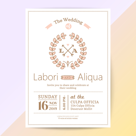 cute wedding invitation card with pink flower wreathのイラスト素材